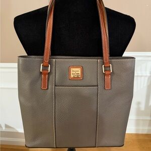Dooney & Bourke Taupe Leather Tote with Brown Straps